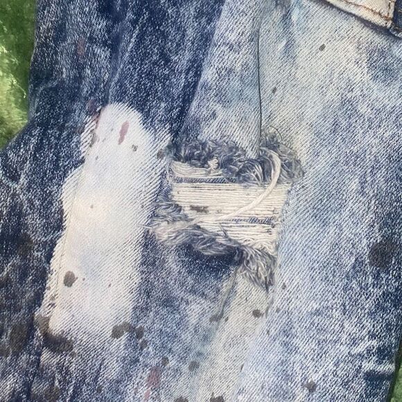 AHP Another Hype Piece super distressed fringed buckle paint splash stretch jean - Picture 9 of 13